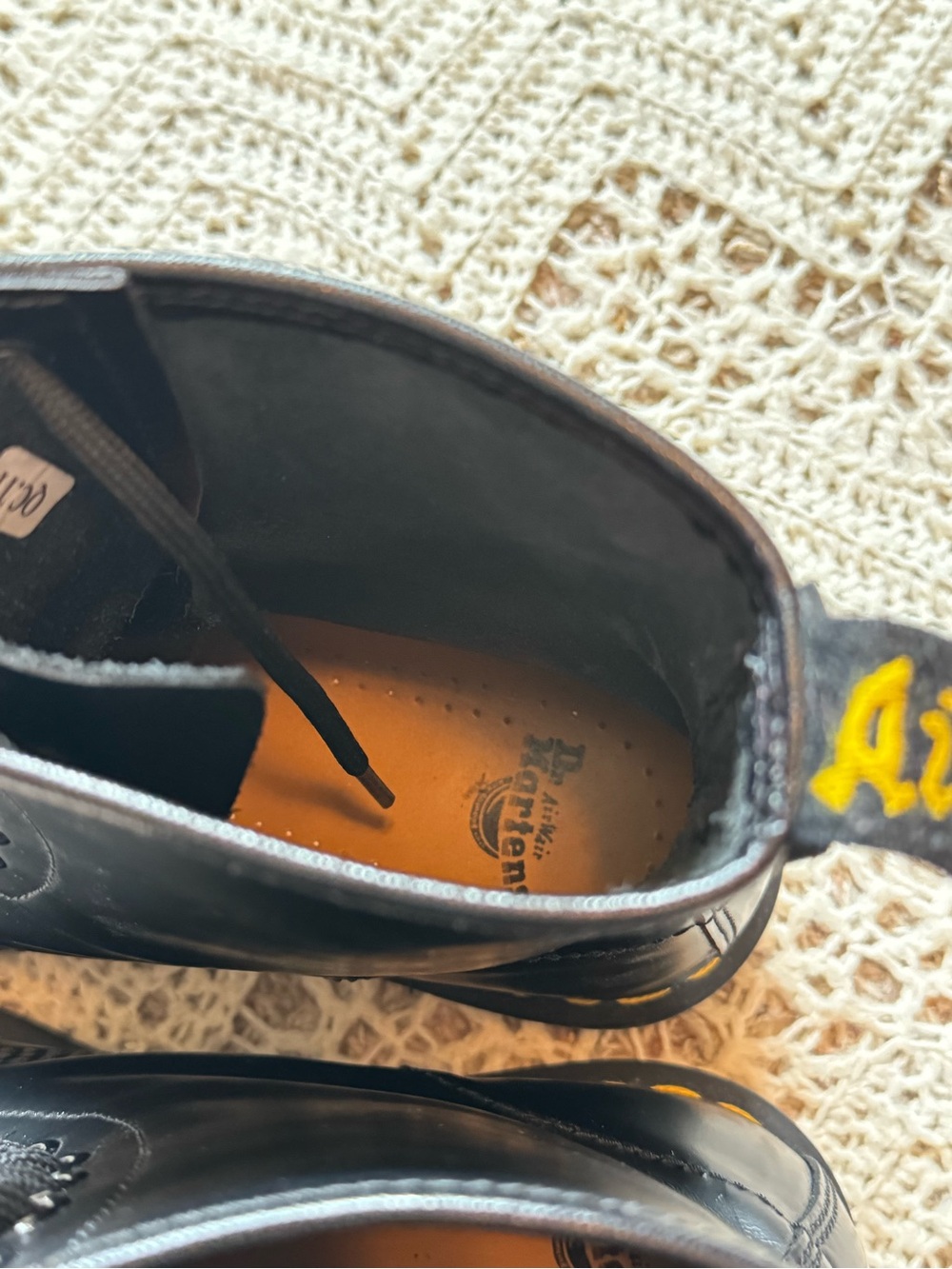 Dr. Martens Matte Black Leather Eye Lace-Up Boots Yellow Stitching Size 9 - Picture 15 of 16